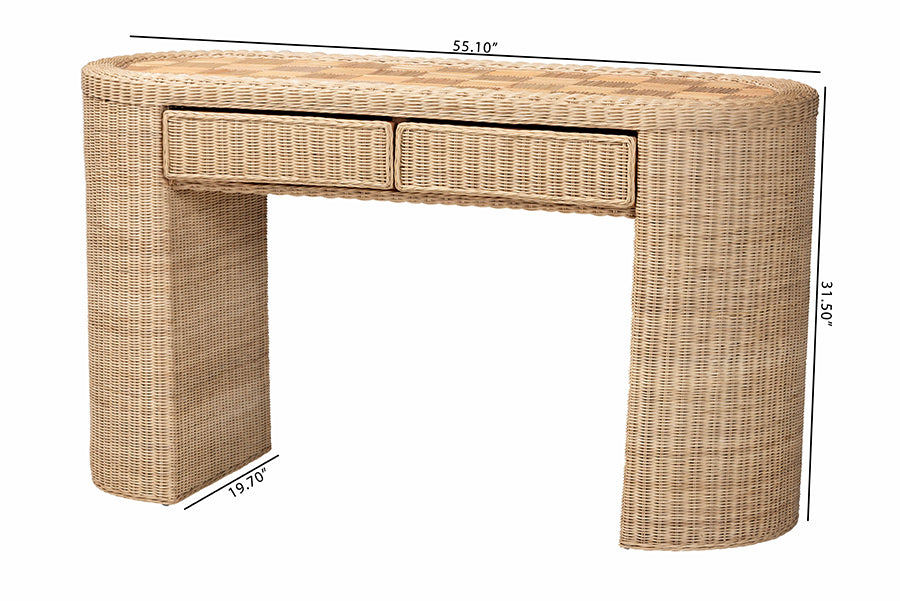 bali & pari Mimi Natural Rattan Checkered Console Table with Drawer