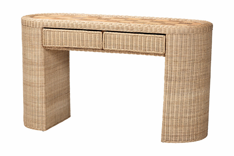 bali & pari Mimi Natural Rattan Checkered Console Table with Drawer