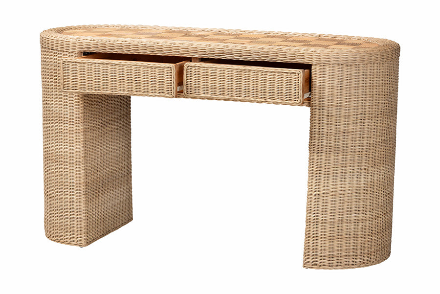 bali & pari Mimi Natural Rattan Checkered Console Table with Drawer