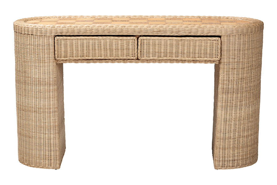bali & pari Mimi Natural Rattan Checkered Console Table with Drawer