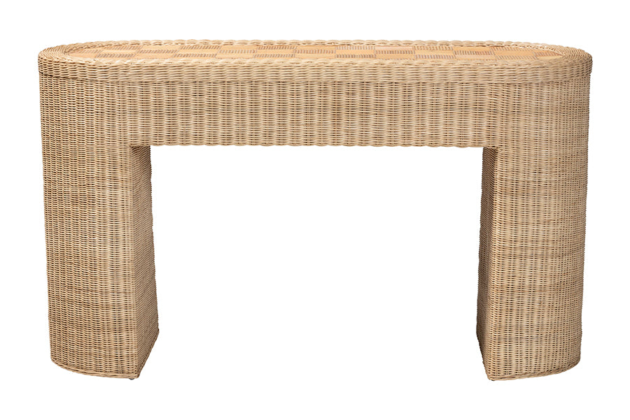 bali & pari Mimi Natural Rattan Checkered Console Table with Drawer