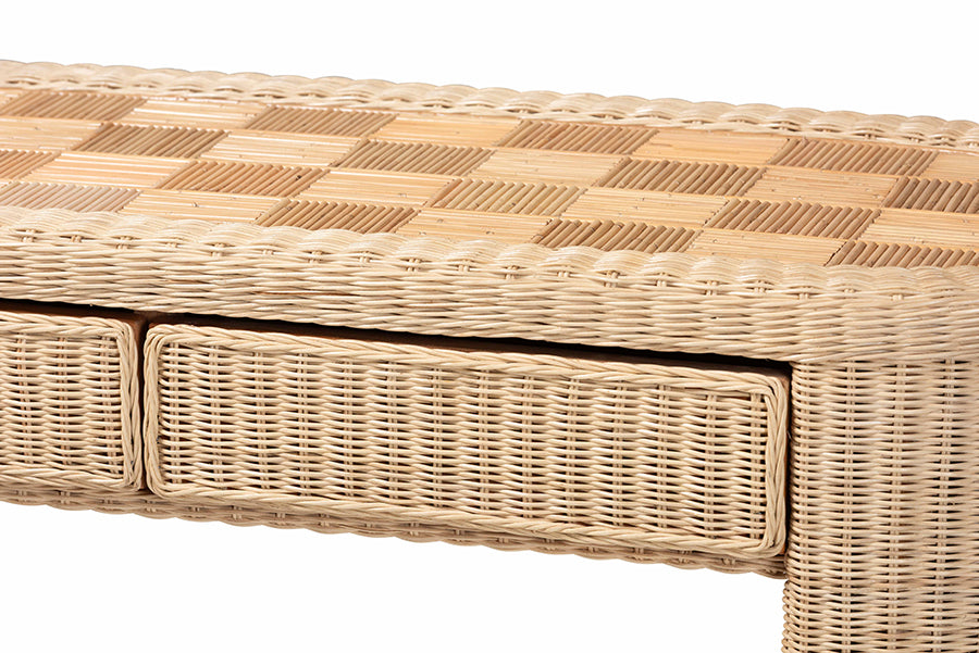 bali & pari Mimi Natural Rattan Checkered Console Table with Drawer