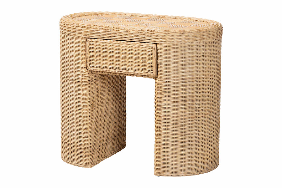 bali & pari Mimi Natural Rattan Checkered End Table with Drawer