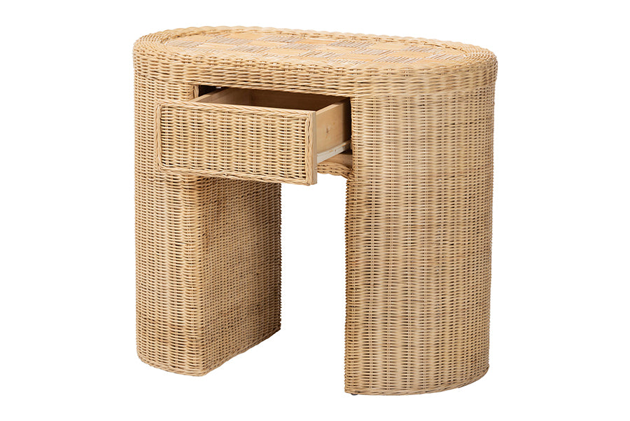 bali & pari Mimi Natural Rattan Checkered End Table with Drawer