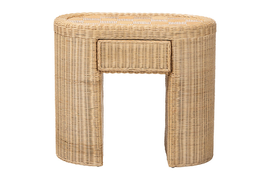 bali & pari Mimi Natural Rattan Checkered End Table with Drawer