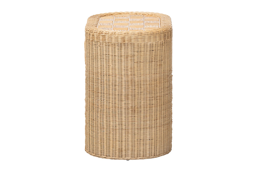 bali & pari Mimi Natural Rattan Checkered End Table with Drawer