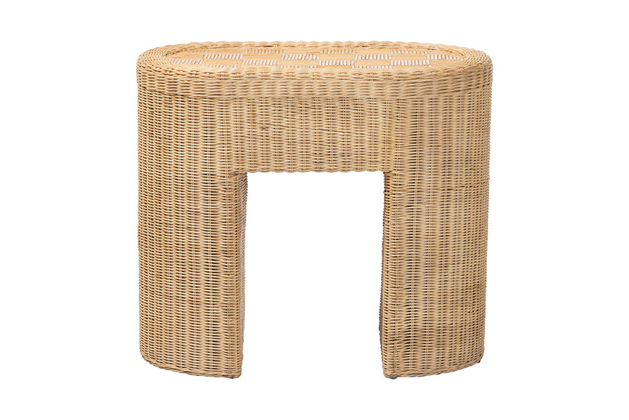 bali & pari Mimi Natural Rattan Checkered End Table with Drawer