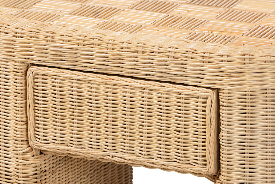 bali & pari Mimi Natural Rattan Checkered End Table with Drawer