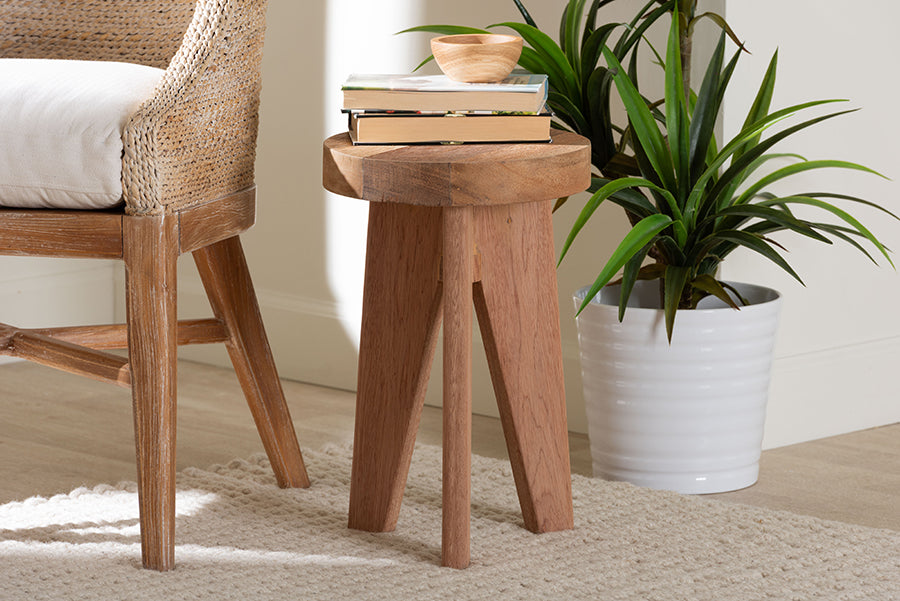 bali & pari Sayen Acacia Wood Multipurpose Accent Stool - Sculptural End Table with Flared Tripod Base for Living Room, Bedroom or Dining Room