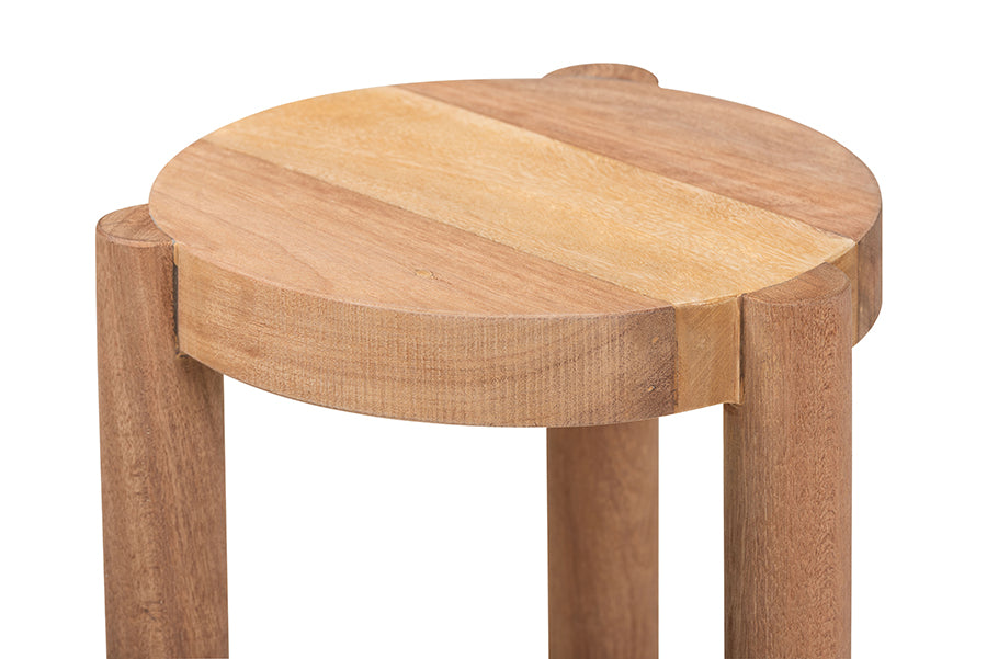 bali & pari Shadi Acacia Wood Multipurpose Accent Stool - Sculptural End Table with Tripod Base for Living Room, Bedroom or Dining Room
