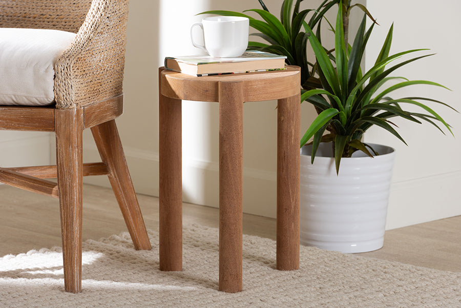 bali & pari Shadi Acacia Wood Multipurpose Accent Stool - Sculptural End Table with Tripod Base for Living Room, Bedroom or Dining Room