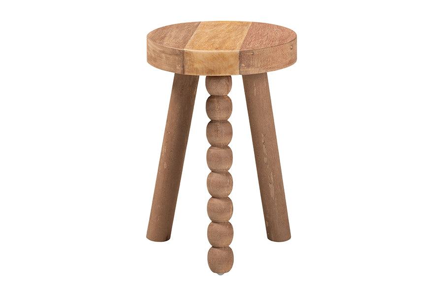 bali & pari Sihu Acacia Wood Multipurpose Accent Stool - Sculptural End Table with Bobbin Tripod Base for Living Room, Bedroom or Dining Room