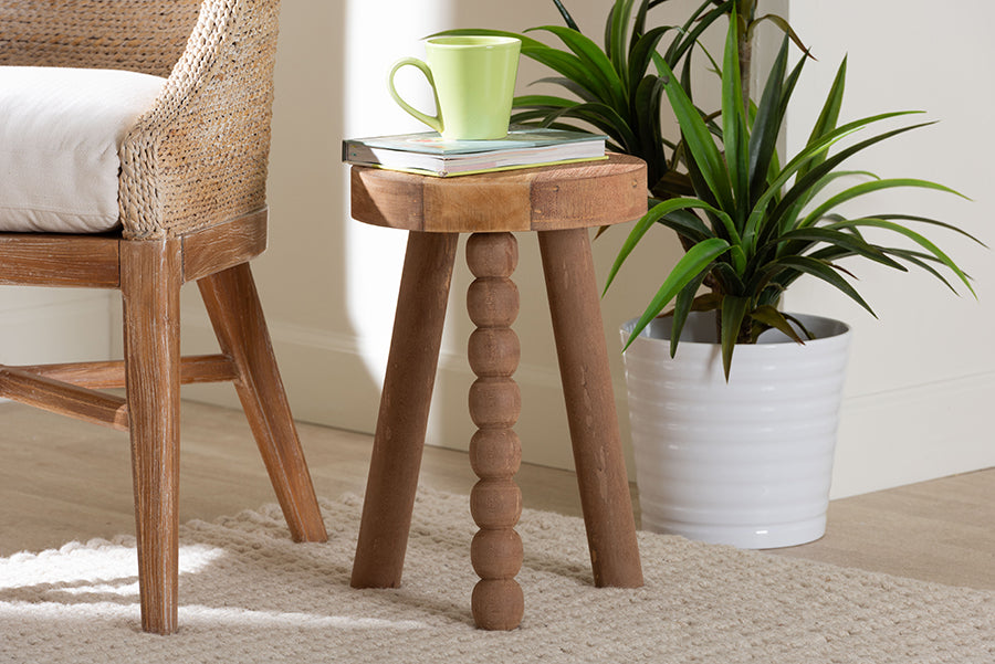 bali & pari Sihu Acacia Wood Multipurpose Accent Stool - Sculptural End Table with Bobbin Tripod Base for Living Room, Bedroom or Dining Room