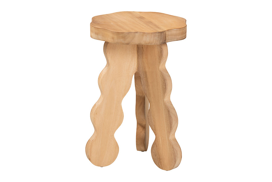 bali & pari Sino Acacia Wood Multipurpose Accent Stool - Sculptural End Table with Wavy Tripod Base for Living Room, Bedroom or Dining Room