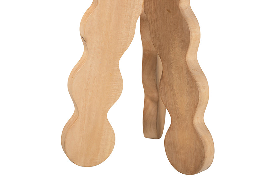 bali & pari Sino Acacia Wood Multipurpose Accent Stool - Sculptural End Table with Wavy Tripod Base for Living Room, Bedroom or Dining Room