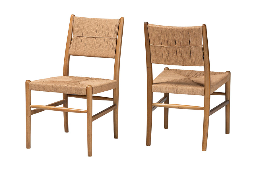 bali & pari Alva Paper Loom Woven 2-Piece Dining Chair Set - Handwoven Side Chair with Mahogany Wood Frame for Kitchen or Dining Room