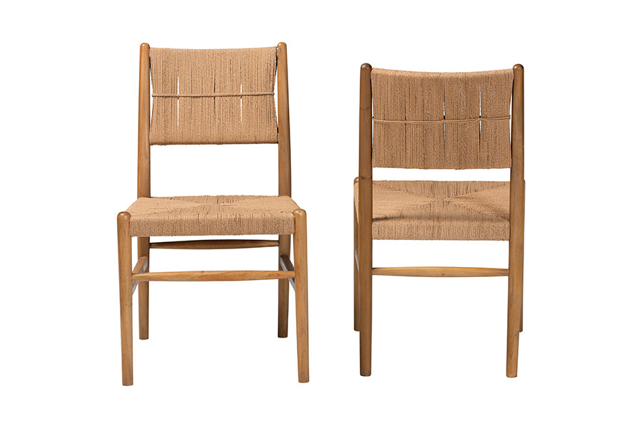 bali & pari Alva Paper Loom Woven 2-Piece Dining Chair Set - Handwoven Side Chair with Mahogany Wood Frame for Kitchen or Dining Room