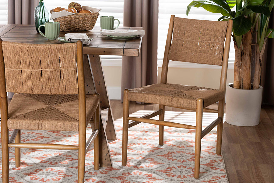 bali & pari Alva Paper Loom Woven 2-Piece Dining Chair Set - Handwoven Side Chair with Mahogany Wood Frame for Kitchen or Dining Room