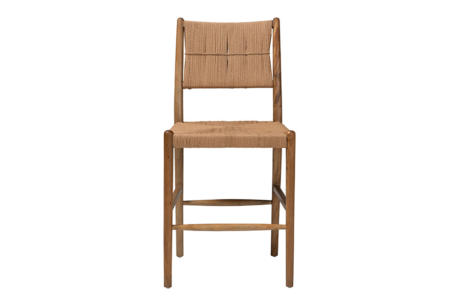 bali & pari Alva Paper Loom Woven Counter Stool - Handwoven Accent Stool with Mahogany Wood Frame for Kitchen Island or Lounge