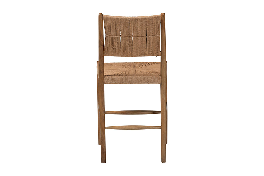 bali & pari Alva Paper Loom Woven Counter Stool - Handwoven Accent Stool with Mahogany Wood Frame for Kitchen Island or Lounge