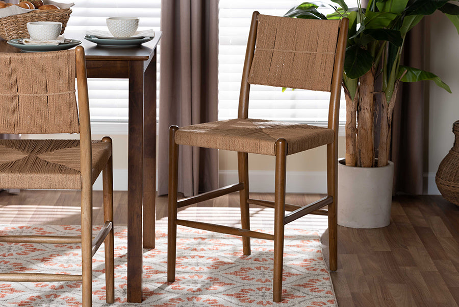bali & pari Alva Paper Loom Woven Counter Stool - Handwoven Accent Stool with Mahogany Wood Frame for Kitchen Island or Lounge
