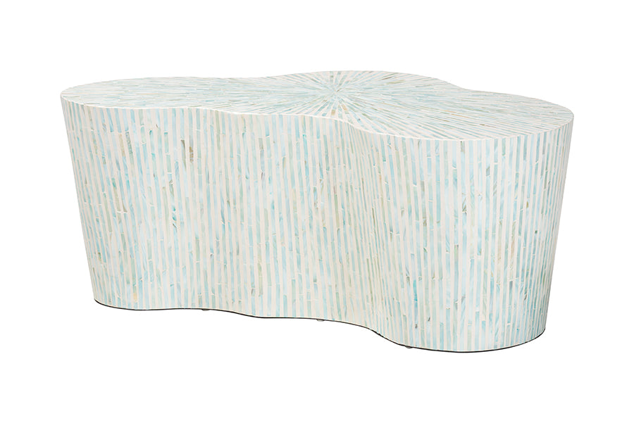 bali & pari Fiorella Capiz Shell Coffee Table - Mother of Pearl Irregular Shape Accent Table with Textured Inlay Surface for Living Room or Lounge Space