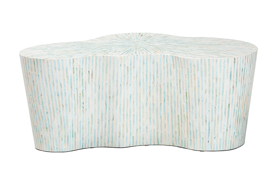 bali & pari Fiorella Capiz Shell Coffee Table - Mother of Pearl Irregular Shape Accent Table with Textured Inlay Surface for Living Room or Lounge Space