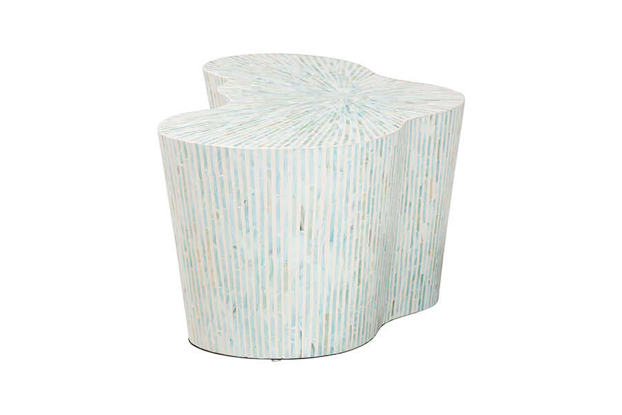 bali & pari Fiorella Capiz Shell Coffee Table - Mother of Pearl Irregular Shape Accent Table with Textured Inlay Surface for Living Room or Lounge Space