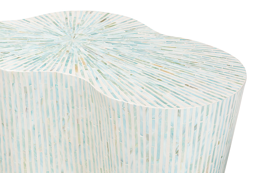 bali & pari Fiorella Capiz Shell Coffee Table - Mother of Pearl Irregular Shape Accent Table with Textured Inlay Surface for Living Room or Lounge Space