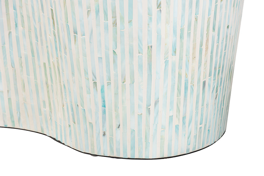 bali & pari Fiorella Capiz Shell Coffee Table - Mother of Pearl Irregular Shape Accent Table with Textured Inlay Surface for Living Room or Lounge Space
