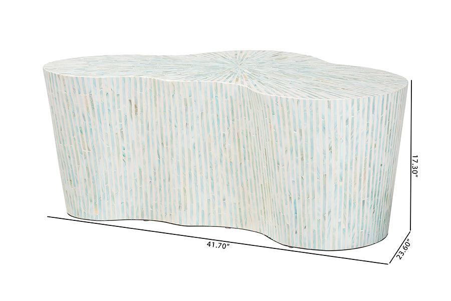 bali & pari Fiorella Capiz Shell Coffee Table - Mother of Pearl Irregular Shape Accent Table with Textured Inlay Surface for Living Room or Lounge Space