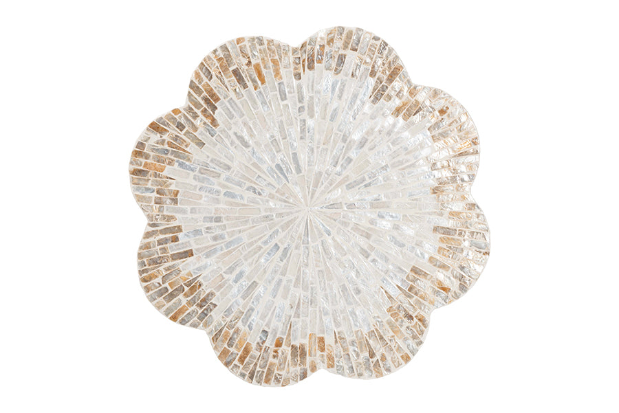 bali & pari Beile Capiz Shell Pedestal End Table - Mother of Pearl Scalloped Accent Table with Textured Inlay Surface for Living Room or Lounge Space