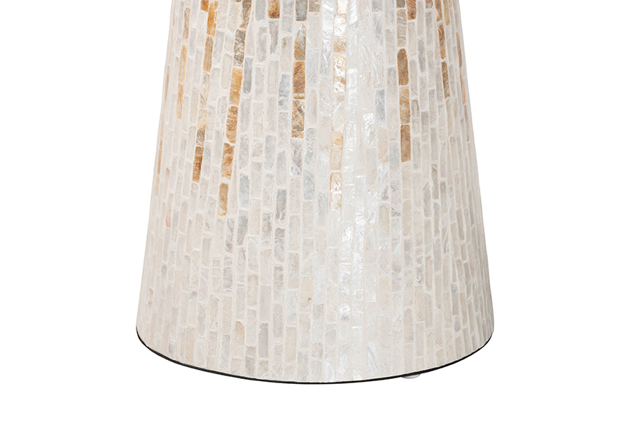 bali & pari Beile Capiz Shell Pedestal End Table - Mother of Pearl Scalloped Accent Table with Textured Inlay Surface for Living Room or Lounge Space