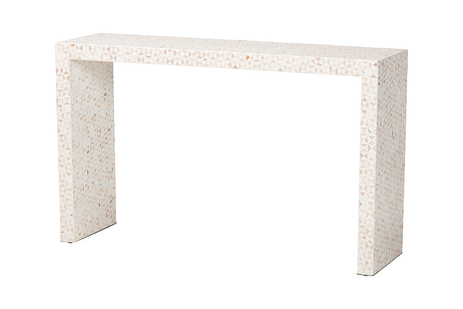 bali & pari Magara Capiz Shell Console Table - Mother of Pearl Waterfall Accent Table with Textured Inlay Surface for Living Room, Hallway or Entryway