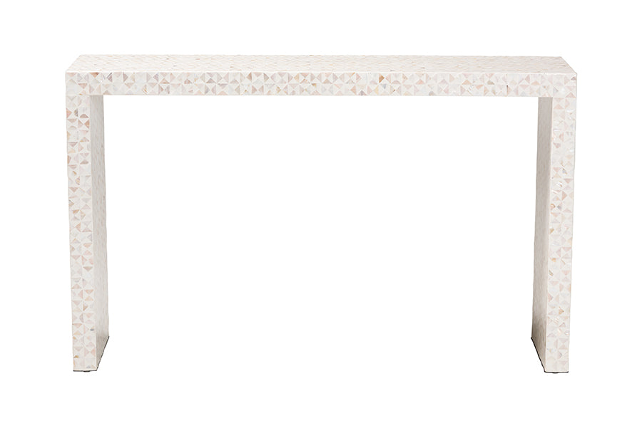 bali & pari Magara Capiz Shell Console Table - Mother of Pearl Waterfall Accent Table with Textured Inlay Surface for Living Room, Hallway or Entryway