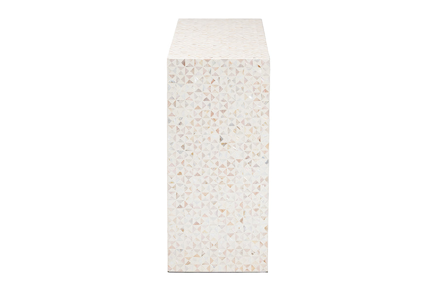 bali & pari Magara Capiz Shell Console Table - Mother of Pearl Waterfall Accent Table with Textured Inlay Surface for Living Room, Hallway or Entryway