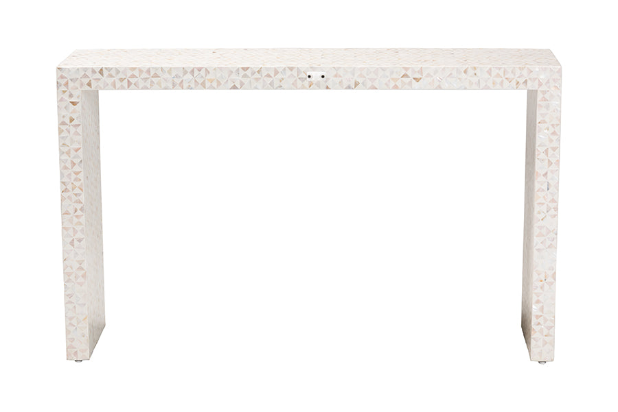 bali & pari Magara Capiz Shell Console Table - Mother of Pearl Waterfall Accent Table with Textured Inlay Surface for Living Room, Hallway or Entryway