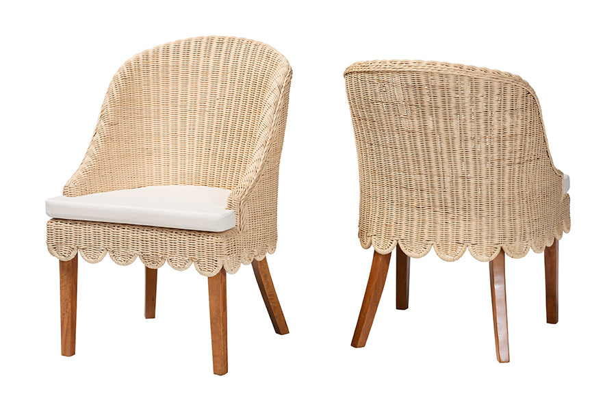 bali & pari Mabel Natural Rattan 2-Piece Dining Chair Set - Handwoven Wicker Accent Chair with Wingback Frame and Seat Cushion for Kitchen or Dining Room