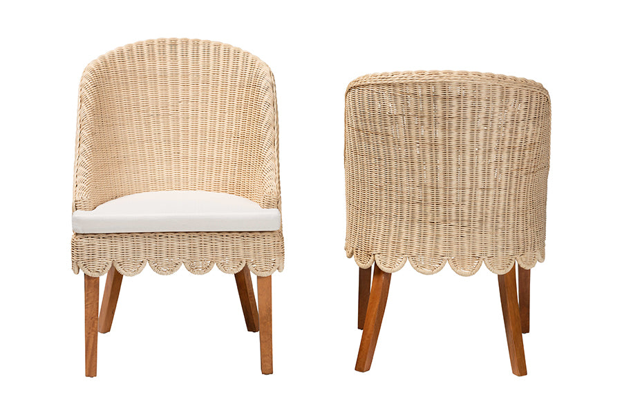 bali & pari Mabel Natural Rattan 2-Piece Dining Chair Set - Handwoven Wicker Accent Chair with Wingback Frame and Seat Cushion for Kitchen or Dining Room