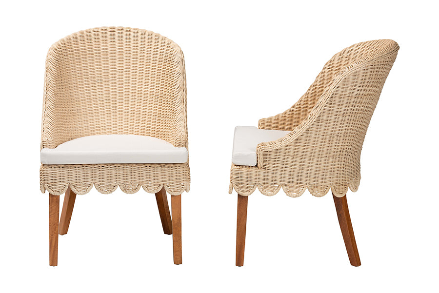 bali & pari Mabel Natural Rattan 2-Piece Dining Chair Set - Handwoven Wicker Accent Chair with Wingback Frame and Seat Cushion for Kitchen or Dining Room
