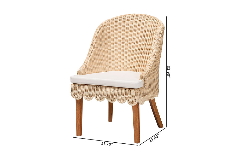bali & pari Mabel Natural Rattan 2-Piece Dining Chair Set - Handwoven Wicker Accent Chair with Wingback Frame and Seat Cushion for Kitchen or Dining Room