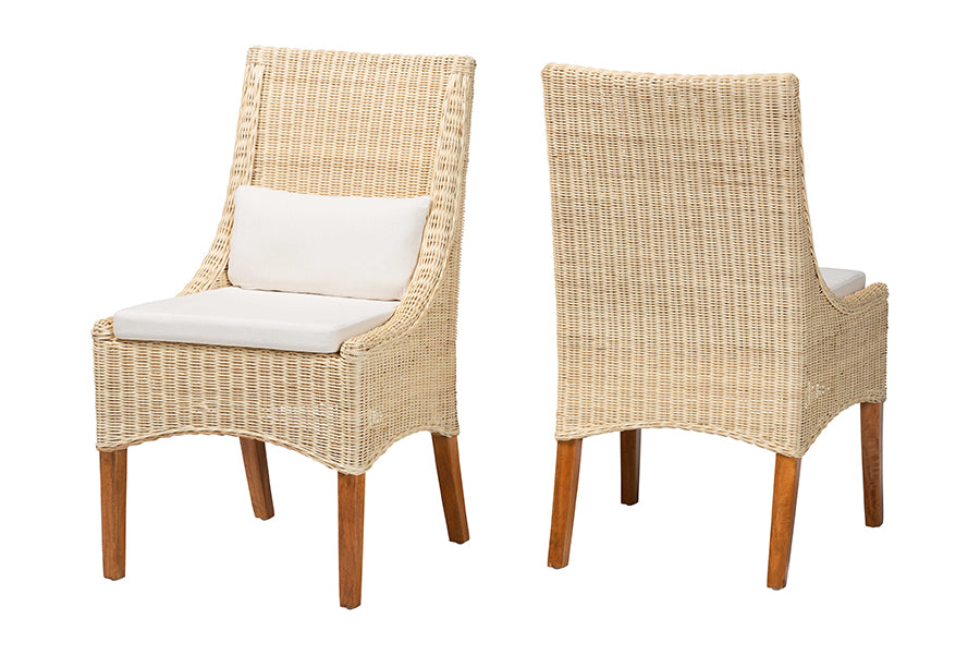bali & pari Haybourne Natural Rattan 2-Piece Dining Chair Set - Handwoven Wicker Accent Seating with Wingback Frame for Kitchen or Dining Room