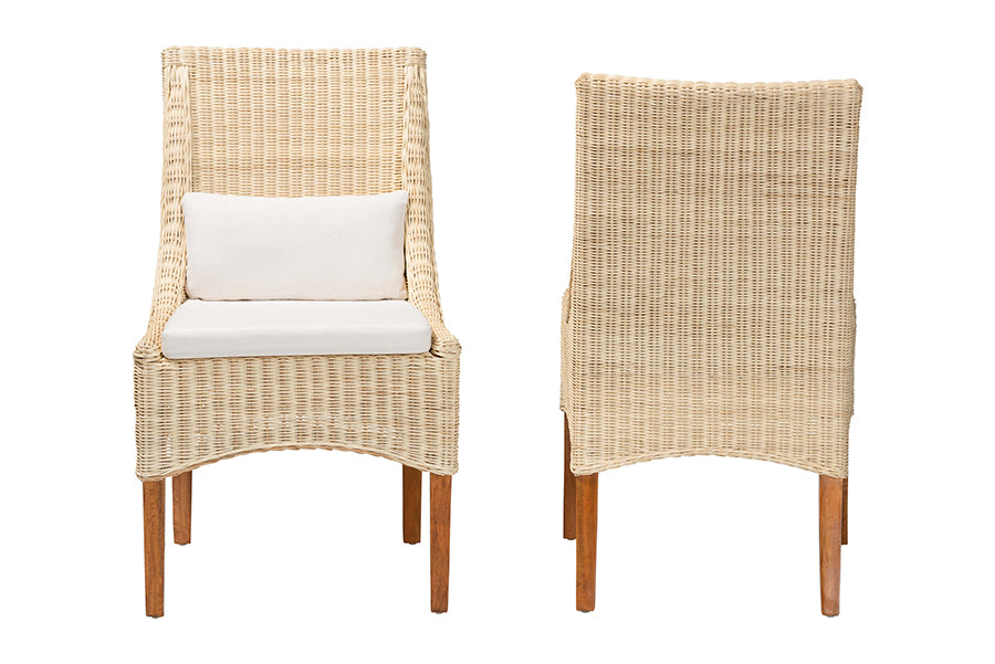 bali & pari Haybourne Natural Rattan 2-Piece Dining Chair Set - Handwoven Wicker Accent Seating with Wingback Frame for Kitchen or Dining Room