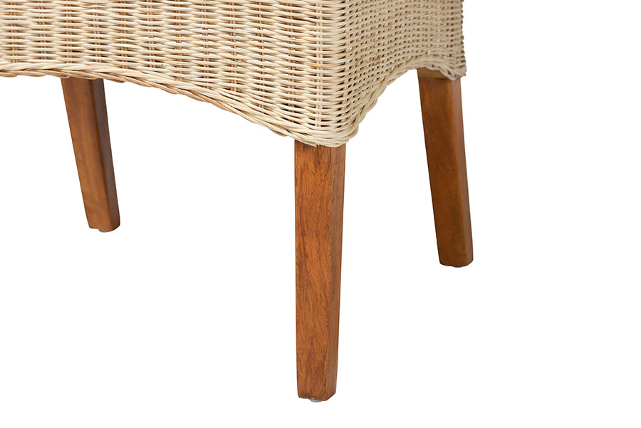 bali & pari Haybourne Natural Rattan 2-Piece Dining Chair Set - Handwoven Wicker Accent Seating with Wingback Frame for Kitchen or Dining Room