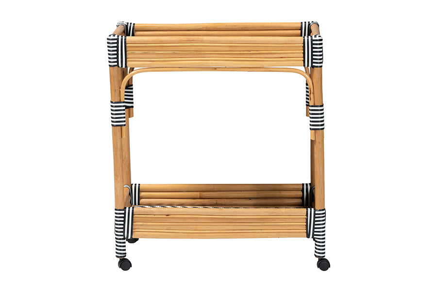 bali & pari Carmine Natural Rattan Kitchen Cart - 2-Tier Handwoven Wicker Storage Trolley with Raised Borders for Kitchen or Lounge