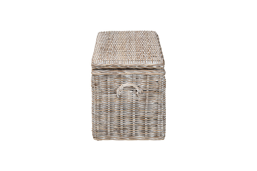 bali & pari Clarette Whitewashed Rattan Storage Bench - Handwoven Wicker Storage Trunk with Lift-Top Lid, Boho Coastal Seating for Living Room, Bedroom, or Entryway