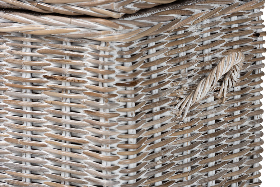 bali & pari Clarette Whitewashed Rattan Storage Bench - Handwoven Wicker Storage Trunk with Lift-Top Lid, Boho Coastal Seating for Living Room, Bedroom, or Entryway