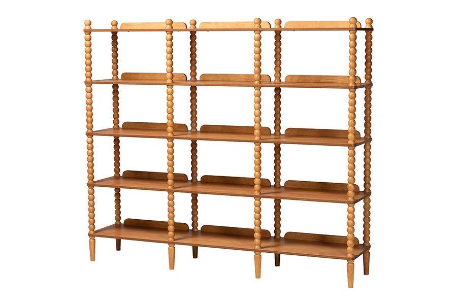 Baxton Studio Lucera Bobbin 5-Tier Display Shelf, Oak Brown