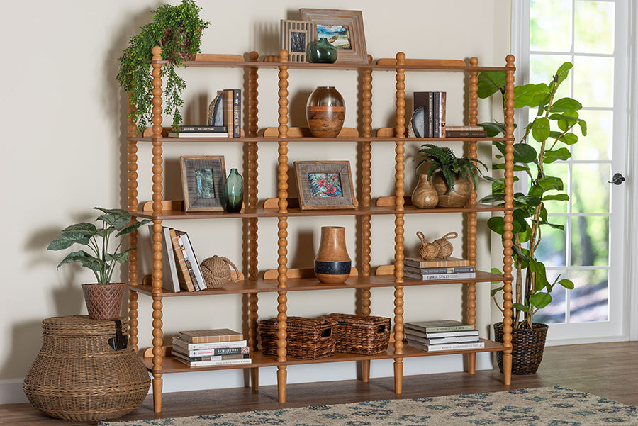 Baxton Studio Lucera Bobbin 5-Tier Display Shelf, Oak Brown