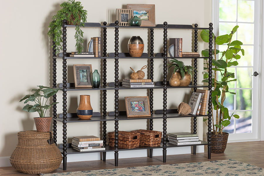 Baxton Studio Lucera Bobbin 5-Tier Display Shelf, Black